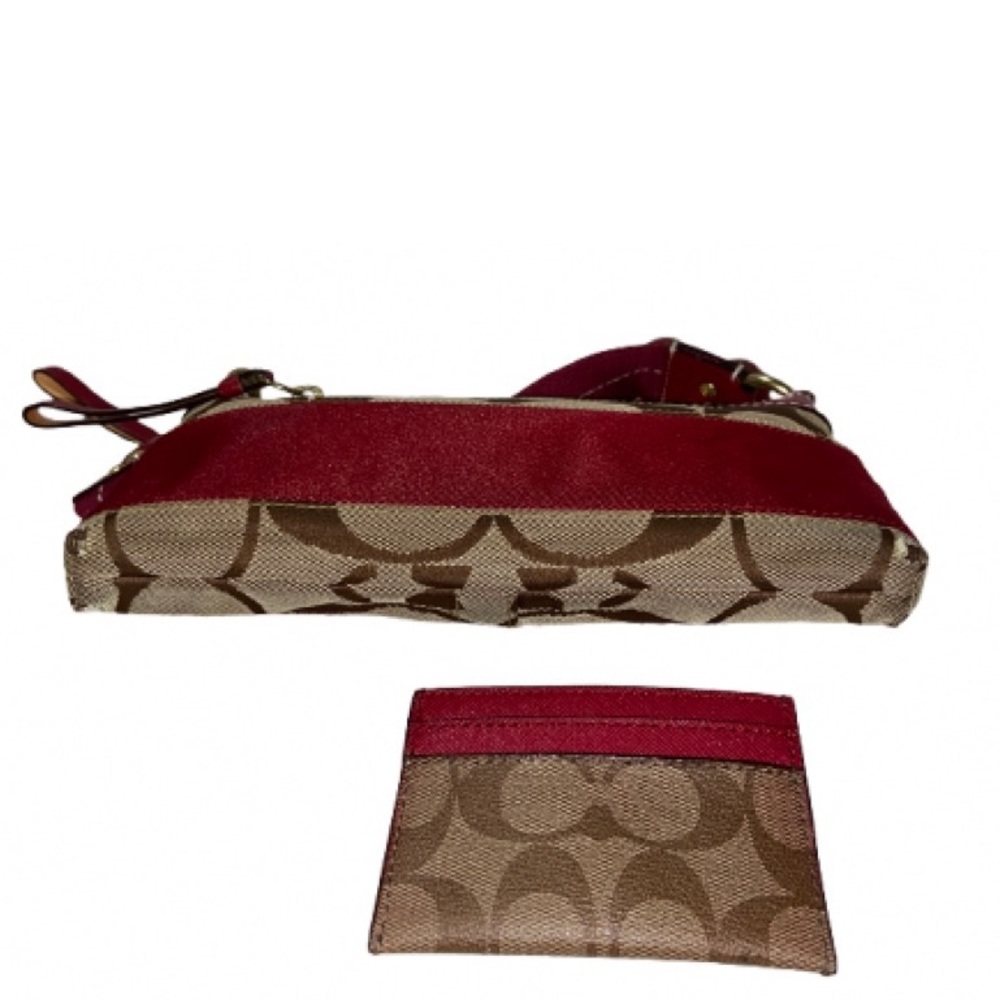 Coach 2006  Signature Canvas Shoulder Bag with Red Trim, card holder & charm - Picture 6 of 10